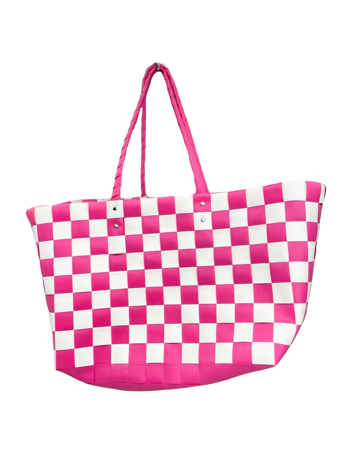 Pink Checkered Woven Tote