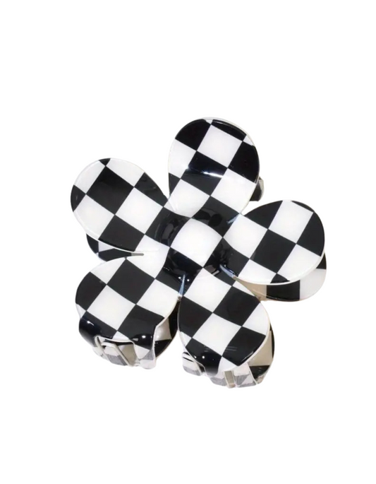 Black Checkered Flower Hair Clip