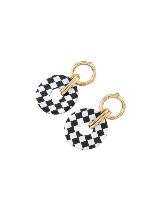 Checkered Ring Gold Accent Earrings